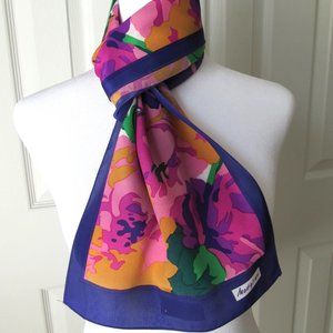 MODIGLIANI Vintage SCARF Bold Purple Flowers Polyester Korea Gorgeous Floral